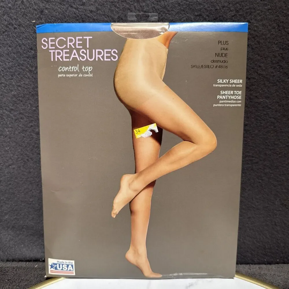 Secret Treasures Firm Support Control Top Sheer Toe Pantyhose 2X Nude Black